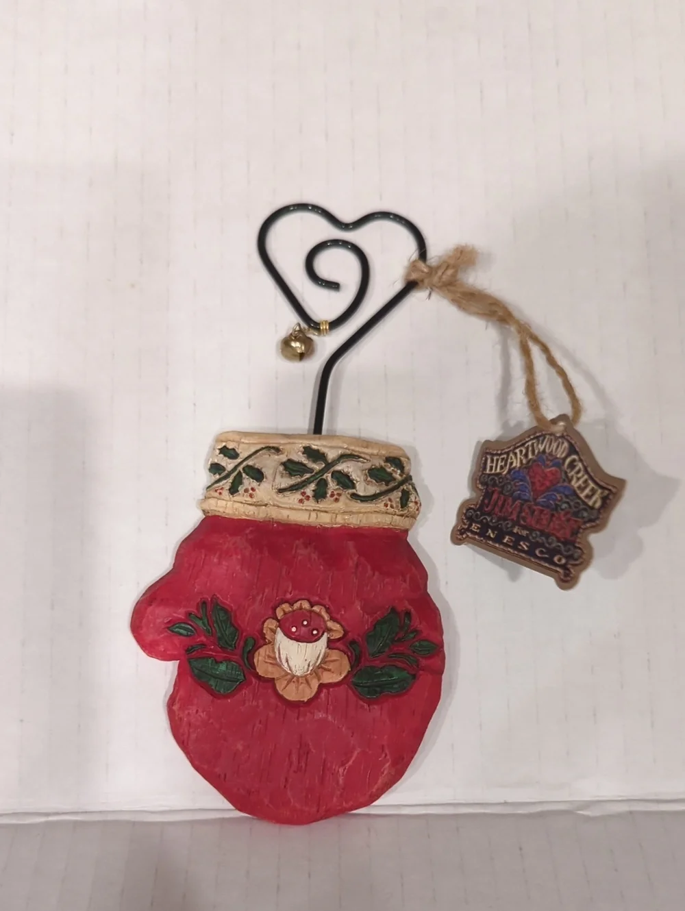 VTG 2003 Jim Shore Heartwood Creek Red Flower Mitten Ornament Enesco 113470